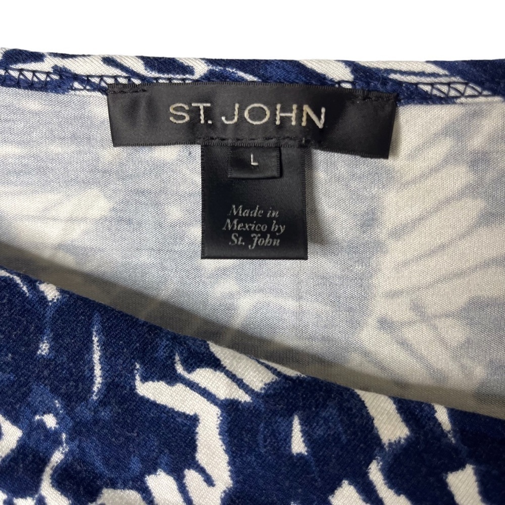 St John Printed Off The Shoulder Top Blue Size Large Three Quarter Sleeves - Picture 3 of 5